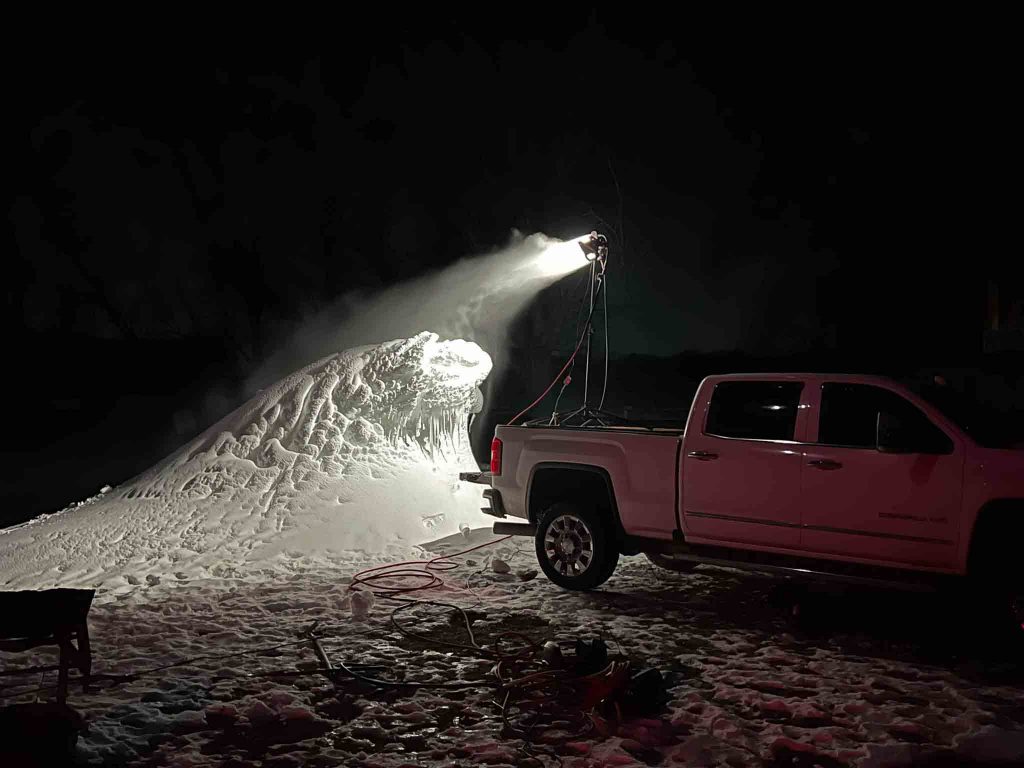 snowmaking at night